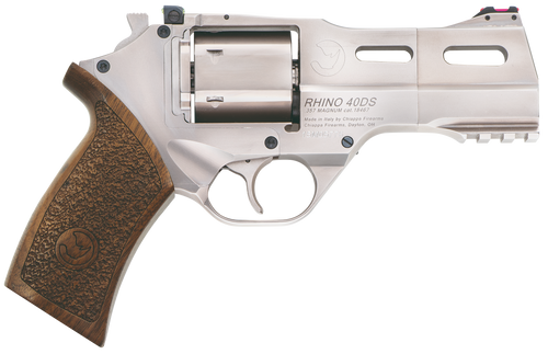 Chiappa Firearms CF340245 Rhino 40SAR *CA Compliant Medium Frame 357 Mag 6 Shot, 4" Nickel-Plated Steel Barrel & Cylinder, Nickel-Plated Aluminum Frame w/Picatinny Rail, Walnut Grip, Concealed Hammer