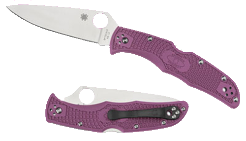 Spyderco C10FPPR Endura 4 Lightweight 3.75" Folding Clip Point Plain VG-10 SS Blade Purple Bi-Directional Texturing FRN Handle Includes Pocket Clip