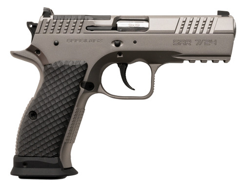 Sarsilmaz SAR7/24 7/24  9mm Luger 17+1 4.40" Stainless Barrel, Matte Stainless Steel Optic Cut/Serrated Slide, Matte Stainless Steel Frame w/Beavertail & Picatinny Rail, Black Polymer Grip