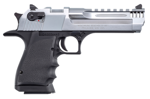 Magnum Research DE50L5BC Desert Eagle L5 50 AE 5" with Muzzle Brake 7+1 Black Hardcoat Anodized Aluminum Frame Brushed Chrome Carbon Steel Slide Black Hogue Wraparound Rubber Grip