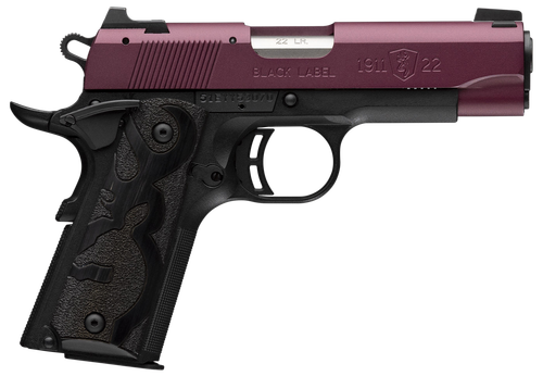 Browning 051062490 1911-22 Black Label Compact Frame 22 LR 10+1 3.63" Matte Stainless Steel Barrel, Black Cherry Cerakote Serrated Steel Slide, Matte Black Polymer Frame w/Beavertail