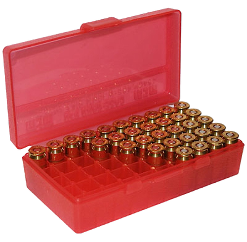 MTM Case-Gard P503829 Ammo Box Flip-Top Multi Caliber Handgun Clear Red Polypropylene 50rd