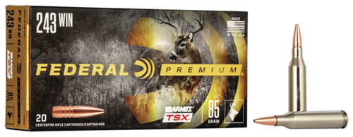 Federal P243K Premium  243Win 85gr Barnes TSX 20 Per Box/10 Case