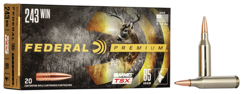 Federal P243K Premium  243Win 85gr Barnes TSX 20 Per Box/10 Case