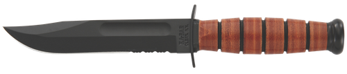 Ka-Bar 1252 USMC  5.25" Fixed Clip Point Part Serrated Black 1095 Cro-Van Blade, Brown Leather Handle, Includes Sheath