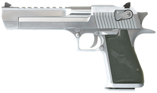 Magnum Research DE50BC Desert Eagle Mark XIX 50 AE Caliber with 6" Picatinny Rail Barrel, 7+1 Capacity, Overall Brushed Chrome Finish Carbon Steel, Beavertail Frame, Serrated Slide & Black Rubber Grip