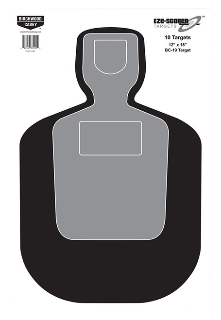 Birchwood Casey 37201 EZE-Scorer BC-19 Silhouette Paper Hanging Universal 12" x 18" Black/Gray/White 10 Pk.