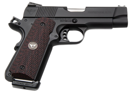 Wilson Combat PROEPR45 1911 Professional Elite 45 ACP  8+1 4" Barrel, Black  Carbon Steel Frame w/Beavertail,  Serrated Slide, Black Cherry G10 Grip, Manual Safety