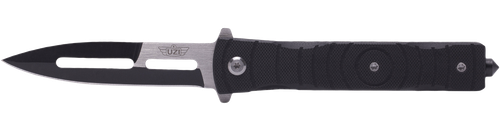 Uzi Accessories UZKFDR014 Mossad III 3.50" Folding Spear Point Plain Black/Silver Stainless Steel Blade Black G10 Handle Features Glass Breaker Includes Metal Clip