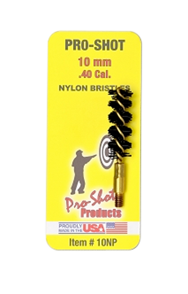 Pro-Shot 10NP Bore Brush  .40/ 10mm Cal Pistol #8-32 Thread Nylon Bristles Brass Core