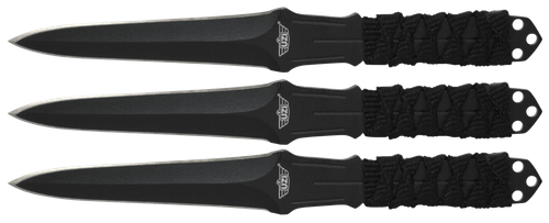 Uzi Accessories UZKTRW003 Throwing Knives  3" Fixed Straight Back Plain Black Stainless Steel Blade Black Nylon Cord Wrapped Handle