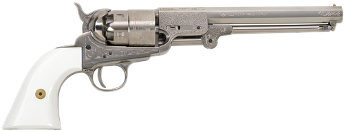 Traditions FR185117 1851 Navy Break Open 44 Cal #11 Percussion 7.50" 6 Shot Nickle Engraved Simulated Ivory Grip