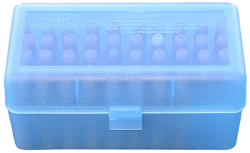 MTM Case-Gard RSLD5024 Ammo Box Flip-Top Multi Caliber Clear Blue Polypropylene 50rd