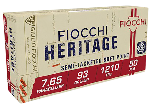 Fiocchi 765B Heritage  7.65x21mmParabellum 93gr Semi Jacketed Soft Point 50 Per Box/20 Case