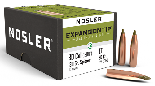 Nosler 59180 E-Tip  30Cal 180gr Spitzer 50/Box