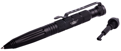 Uzi Accessories UZITACPEN6BK Tactical Pen  Black Aluminum 6" Features Glass Breaker/Cuff Key