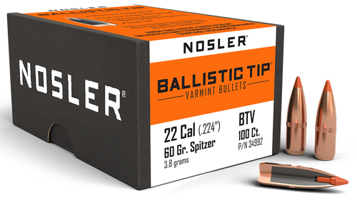 Nosler 34992 Ballistic Tip  22Cal 60gr Spitzer 100/Box