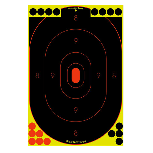Birchwood Casey 34617 Shoot-N-C Reactive Target Self-Adhesive Paper Black/Yellow/Red 12"x18" Oval Silhouette 12 Pack