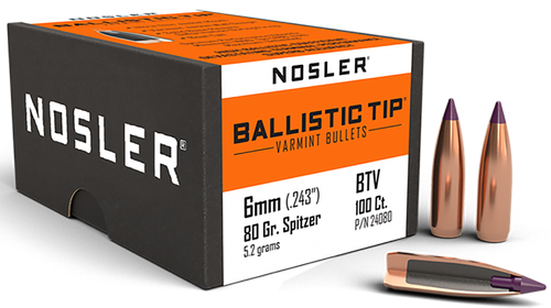 Nosler 24080 Ballistic Tip  6mm 80gr Spitzer Point 100/Box