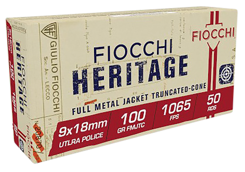 Fiocchi 9X18 Heritage  9x18mmUltra 100gr Full Metal Jacket Truncated Cone 50 Per Box/20 Case
