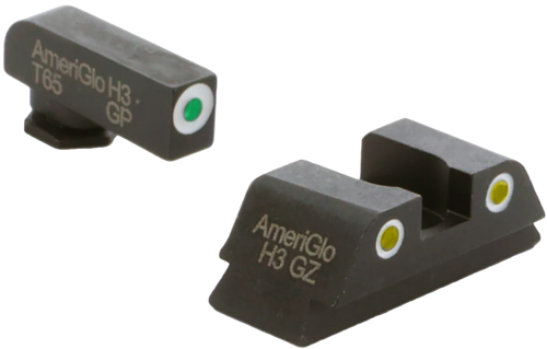 AmeriGlo GL431 Classic Tritium Sight Set for Glock  Green Tritium White Outline Front Sight-Yellow Tritium White Outline Rear Sight