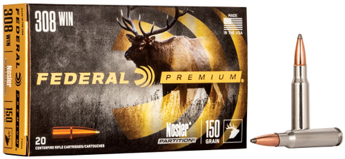 Federal P308S Premium  308Win 150gr Nosler Partition 20 Per Box/10 Case
