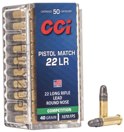 CCI 0051 Pistol Match Competition 22LR 40gr Lead Round Nose 50 Per Box/100 Case