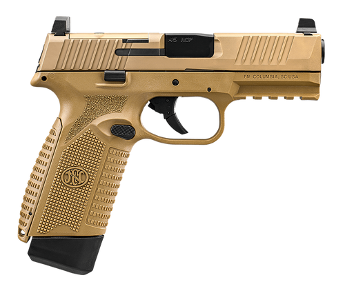 FN 66101390 545 MRD Full Size 45 ACP 10+1 4.10" Black Hammer Forged/Target Crown Barrel/ Flat Dark Earth Optic Cut/Serrated Slide/Flat Dark Earth Polymer Frame w/Picatinny Rail, Ambidextrous