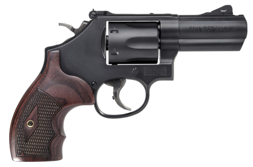 Smith & Wesson 12039 PC Model 19 Carry Comp K-Frame 357 Mag 38 S&W Spl +P 6 Shot 3" Black PowerPort Vented Barrel Black Cylinder Black Carbon Steel Frame Finger Grooved Wood Grip Exposed Hammer