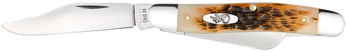 Case 00128 Stockman  Medium 2.92"/2.15"/1.90" Folding Clip/Sheepsfoot/Spey Plain Mirror Polished Tru-Sharp SS Blade/Peach Seed Jigged Amber Bone Handle