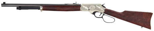 Henry H010BGWL Wildlife  45-70 Gov 4+1 22" Blued Octagon, Polished Brass Engraved Rec, American Walnut Furniture, Large Loop Lever, Adj. Brass Bead Sight