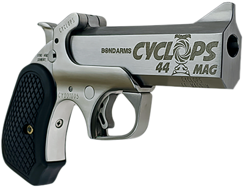 Bond Arms BACYP Cyclops Big Bore 44 Mag 1rd 4.25"  Stainless Steel w/Engraved Barrel, Matte Stainless Frame, Black Extended B6 Resin Grip