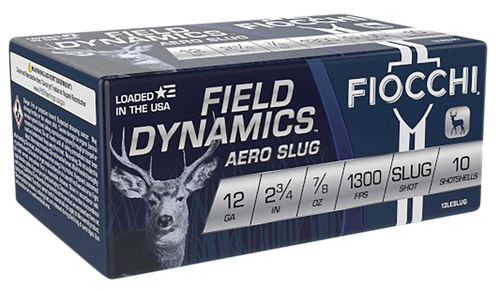 Fiocchi 12LESLUG Field Dynamics Aero 12Gauge 2.75" 7/8oz RifledSlug Shot 10 Per Box/25 Case