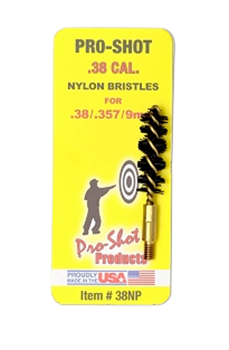 Pro-Shot 38NP Bore Brush  9mm Pistol #8-32 Thread Nylon Bristles Brass Core