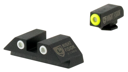 Night Fision GLK001003YGW Tritium Night Sights For Glock  Green Tritium Yellow Outline Front Sight- Green Tritium White Outline Rear Sight Glock 17/17L/19/22