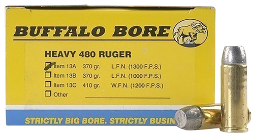 Buffalo Bore Ammunition 13A20 Heavy Strictly Business 480Ruger 370gr Lead Flat Nose 20 Per Box/12 Case