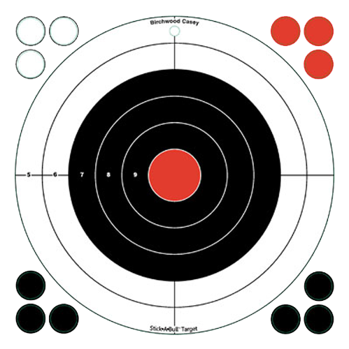 Birchwood Casey 33912 Stick-A-Bull  Self-Adhesive Paper Black/Red/White 12" Bullseye 5 Pack