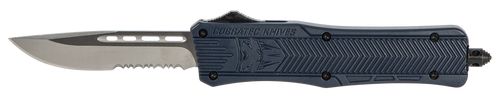 CobraTec Knives MNYCTK1MDS CTK-1  Medium 3" OTF Drop Point Part Serrated D2 Steel Blade/NYPD Blue Aluminum Handle Features Glass Breaker Includes Pocket Clip