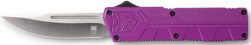 CobraTec Knives PURCTLWDNS Lightweight  3.25" OTF Drop Point Plain D2 Steel Blade/Purple Aluminum Handle Includes Pocket Clip