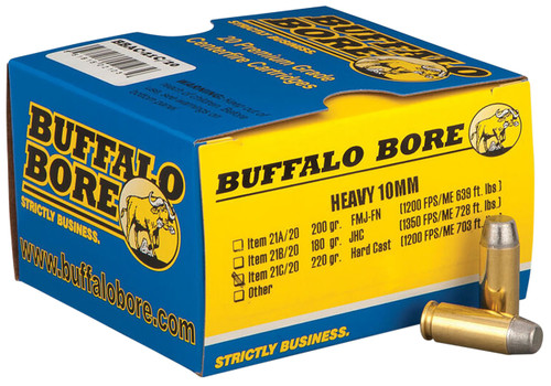 Buffalo Bore Ammunition 21C20 Outdoorsman Strictly Business 10mmAuto 220gr Hard Cast Flat Nose 20 Per Box/12 Case