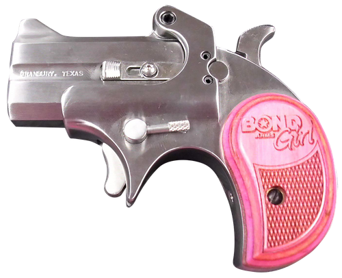 Bond Arms BAM Mini Girl 357 Mag/38 Sp 2rd 2.50" Stainless Steel Double Barrel & Frame, Auto Extractor & Rebounding Hammer, Blade Front/Fixed Rear Sights, Pink Laminate Grip, Manual Safety