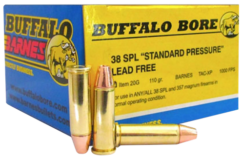 Buffalo Bore Ammunition 20G20 Standard Pressure Strictly Business 38Special 110gr Barnes TAC-XP Lead Free 20 Per Box/12 Case