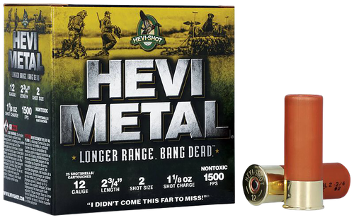 HEVI-Metal HS38702 HEVI-Metal Longer Range 12Gauge 2.75" 1 1/8oz 2Shot 25 Per Box/10 Case
