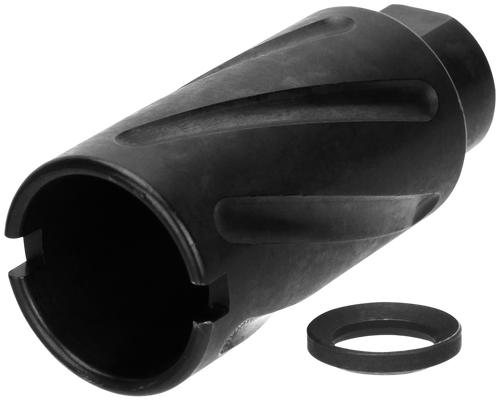 TacFire MZ1007N Spiral Fluted Muzzle Brake Black Oxide Steel with 1/2"-28 tpi Threads, 2.60" OAL & 1.12" Diameter for 5.56x45mm NATO AR-15