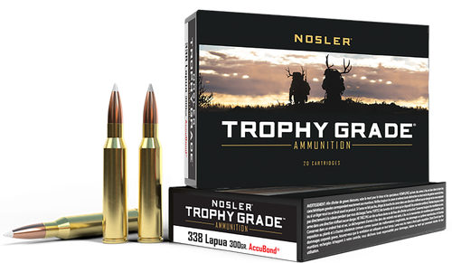Nosler 49323 Trophy Grade  338LapuaMag 300gr Nosler AccuBond 20 Per Box/10 Case
