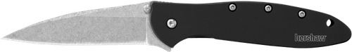 Kershaw 1660SWBLK Leek  3" Folding Drop Point Plain Stonewashed 14C28N Steel Blade Black Anodized Aluminum Handle Includes Pocket Clip