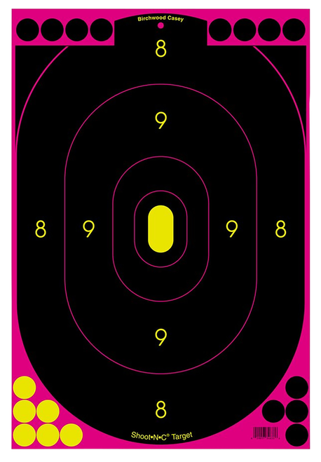 Birchwood Casey 34633 Shoot-N-C Reactive Target Self-Adhesive Paper Black/Pink 12"x18" Oval Silhouette 100 Pack
