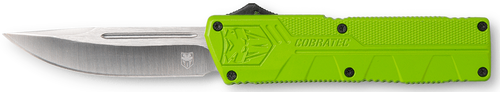 CobraTec Knives ZBGCTLWDNS Lightweight  3.25" OTF Drop Point Plain D2 Steel Blade/Zombie Green Aluminum Handle Includes Pocket Clip