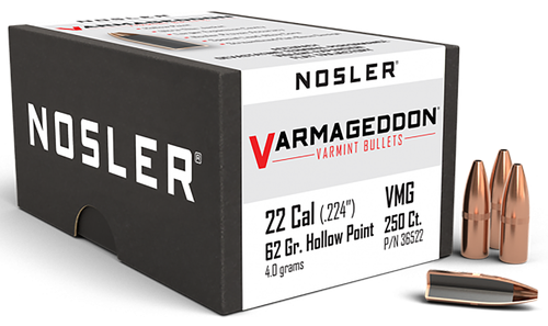 Nosler 36522 Varmageddon  22Cal 62gr Flat Base Hollow Point 250/Box