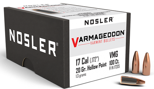 Nosler 17205 Varmageddon  17Cal 20gr Flat Base Hollow Point 100/Box
